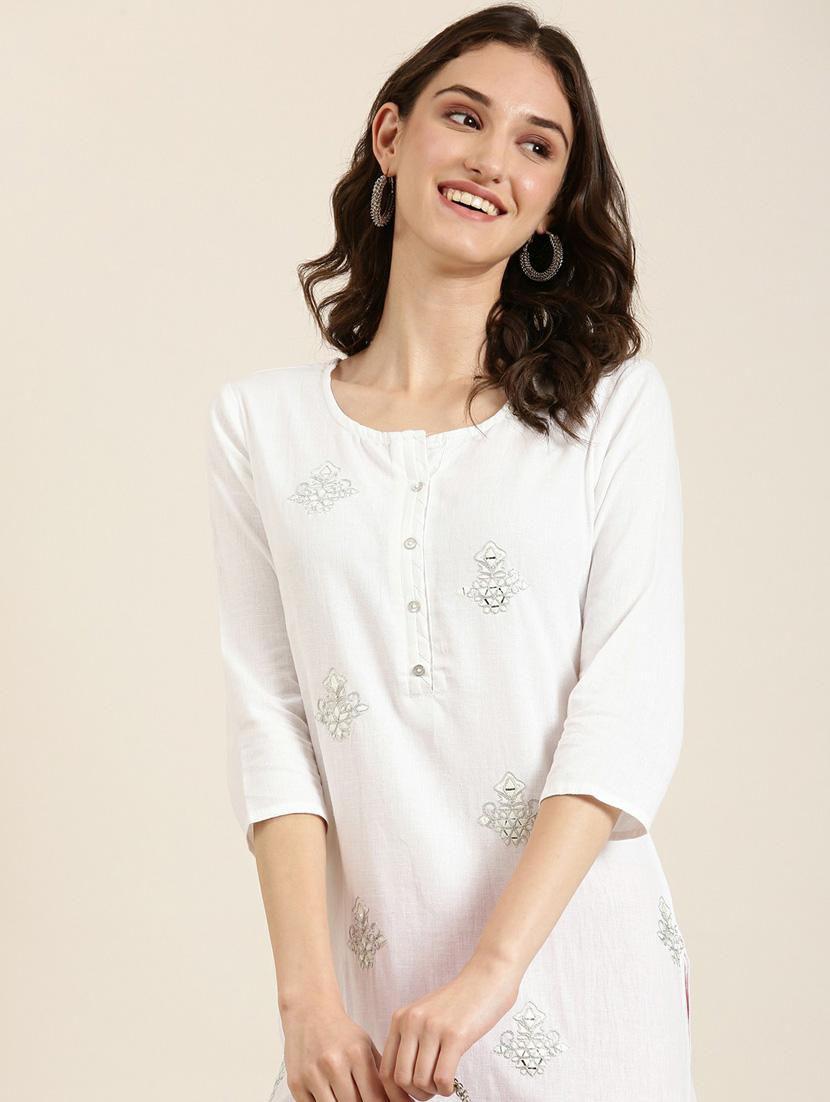 off-white zari work straight kurta - 20252589 - Standard Image - 5