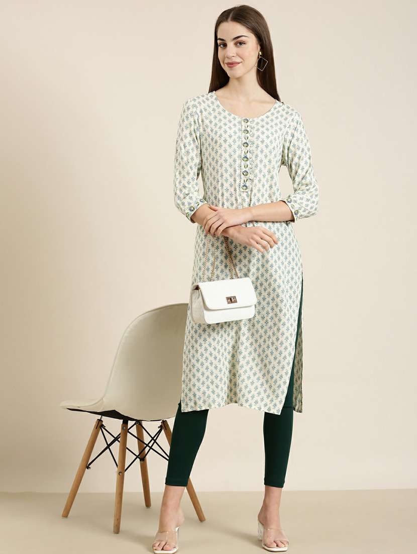 off-white paisley printed straight kurta - 20252592 -  Standard Image - 3