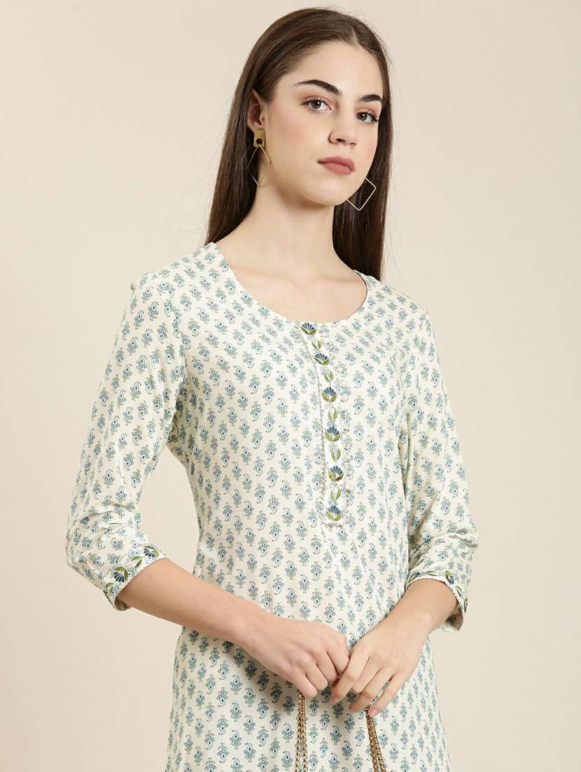 off-white paisley printed straight kurta - 20252592 -  Standard Image - 5