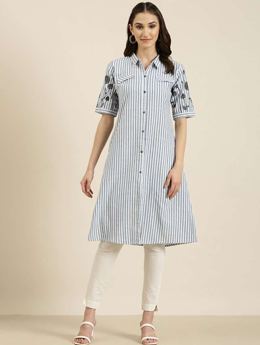 blue striped a-line kurta