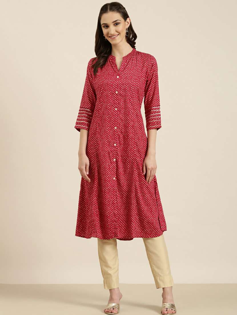 women mandarin neck printed a-line kurta - 20252621 -  Zoom Image - 0