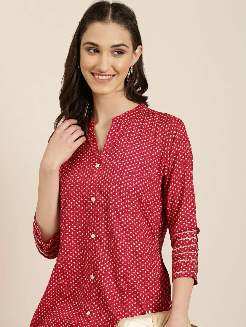 women mandarin neck printed a-line kurta - 20252621 - Standard Image - 5