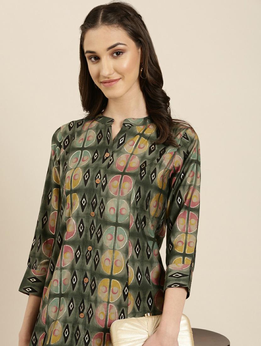 olive foil printed a-line kurta - 20252631 - Standard Image - 5