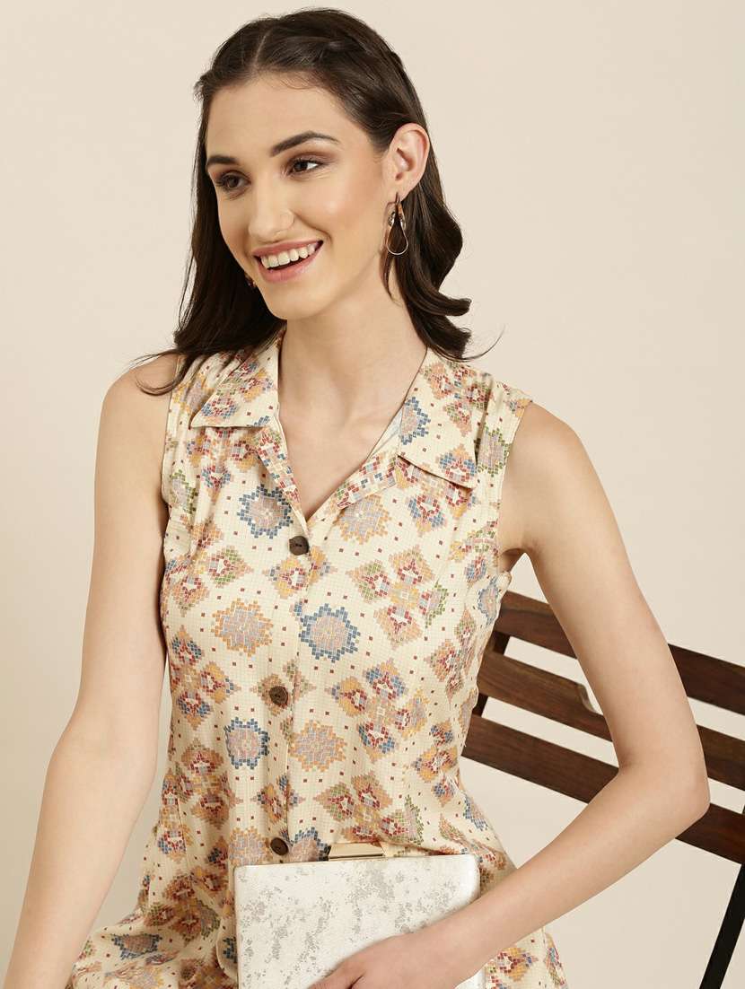 beige cotton aline kurta - 20252646 - Standard Image - 5