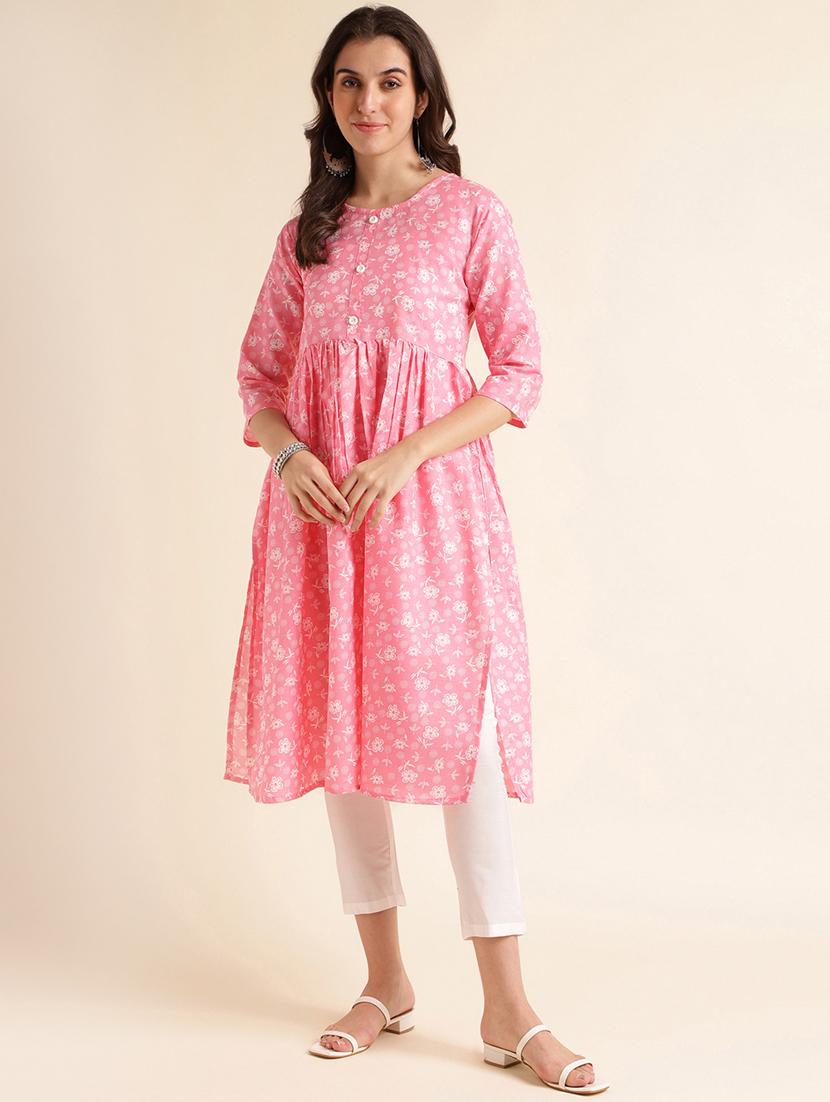 women pink floral printed flared kurta - 20253122 - Zoom Image - 0