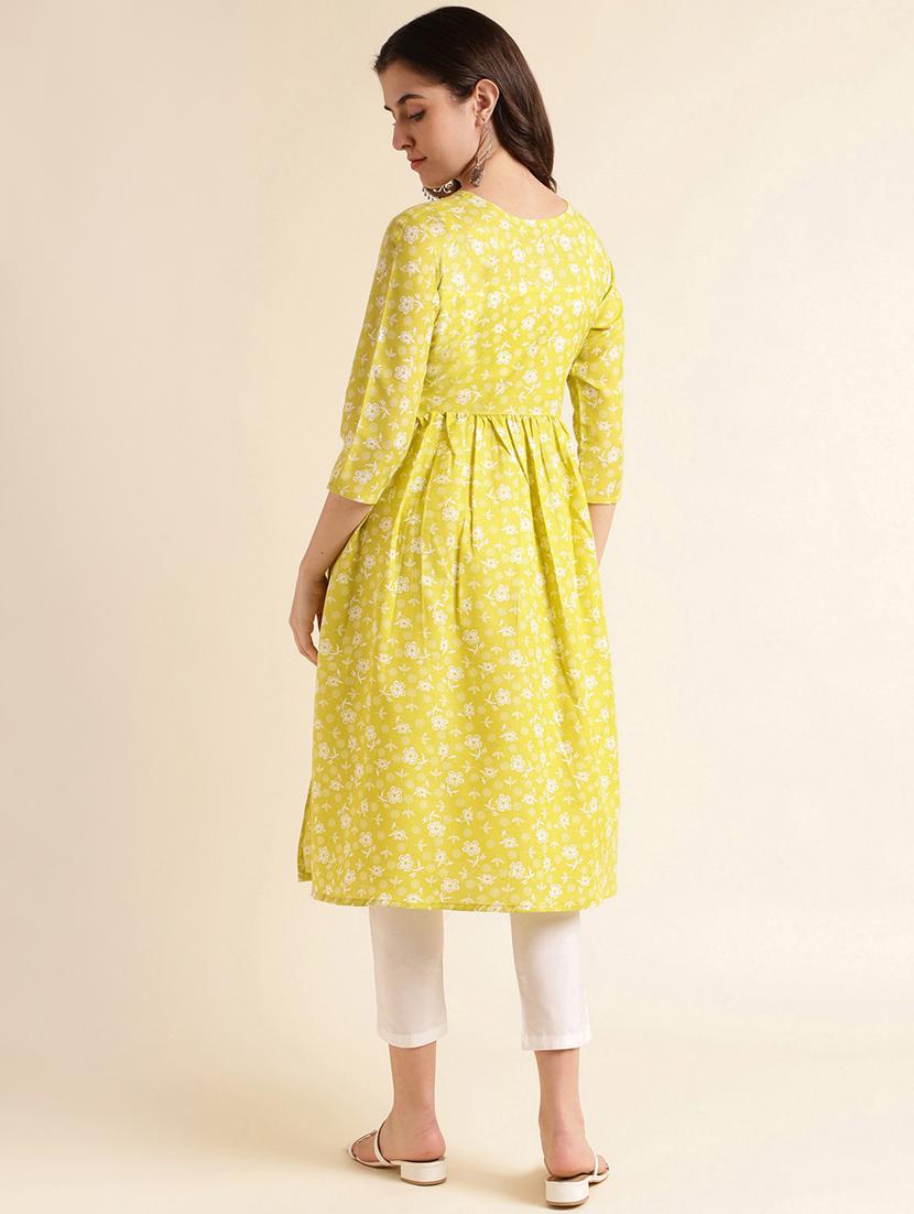 women lime floral printed flared kurta - 20253124 - Standard Image - 3