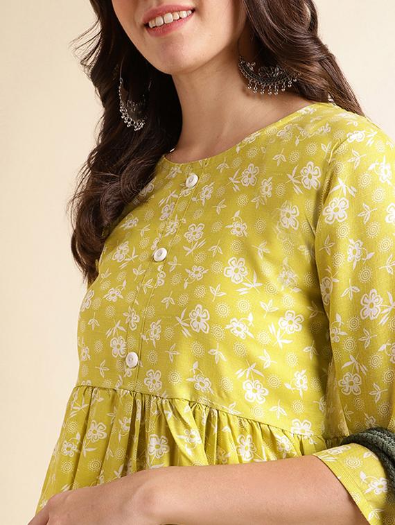women lime floral printed flared kurta - 20253124 - Standard Image - 5