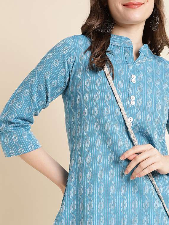 women light blue mandarin neck straight kurta - 20253127 - Standard Image - 5