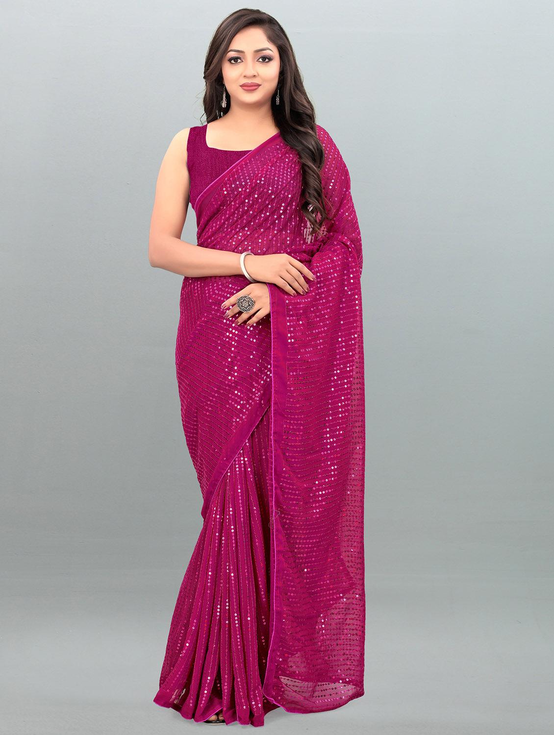 pink colored embellished  saree with blouse