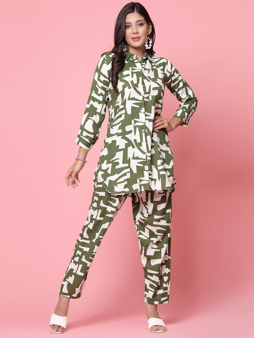 olive abstract print top and palazzo co-ord - 20254808 -  Zoom Image - 0