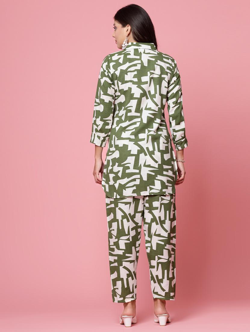 olive abstract print top and palazzo co-ord - 20254808 - Standard Image - 3