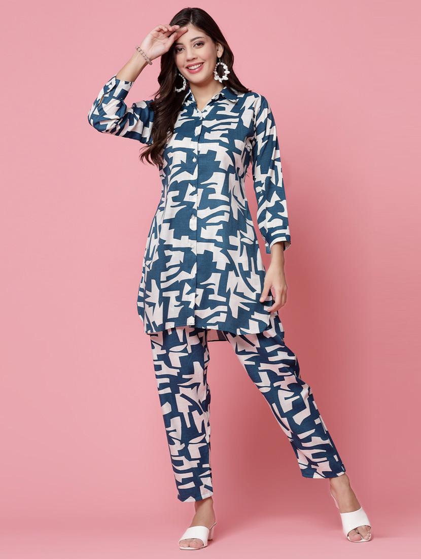 blue abstract print top and palazzo co-ord - 20254809 - Zoom Image - 0