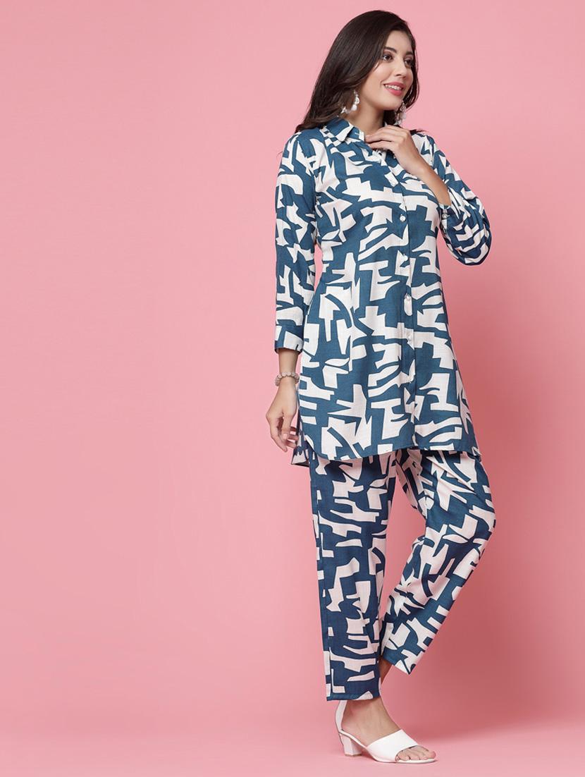 blue abstract print top and palazzo co-ord - 20254809 - Standard Image - 3