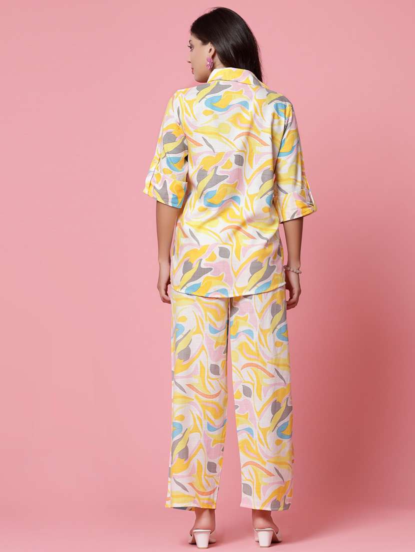 yellow abstract print top and palazzos co-ord set - 20254816 - Standard Image - 3