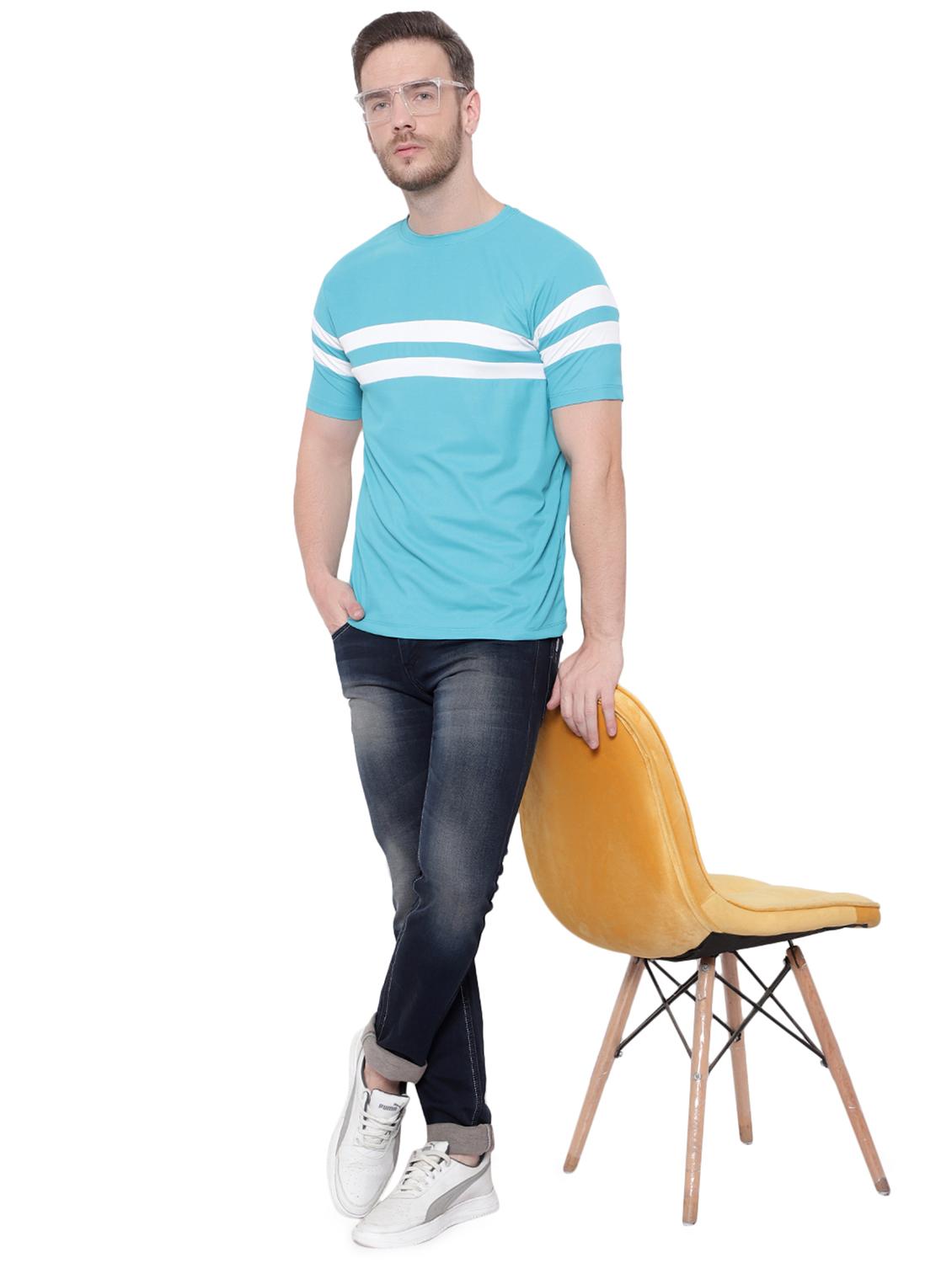 light blue stripes crew neck regular t-shirt - 20254980 - Standard Image - 3