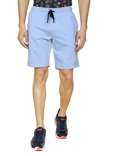 men light blue typography print cotton short - 20255363 -  Standard Image - 0