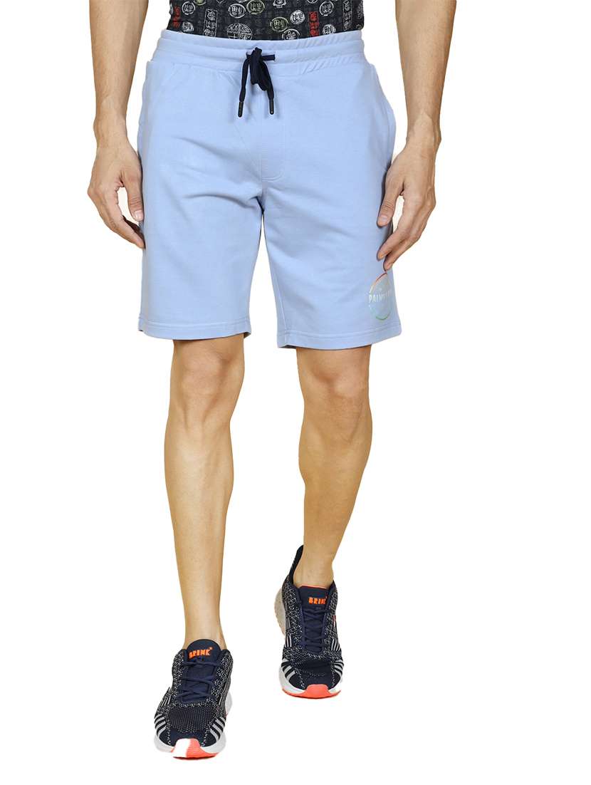 men light blue typography print cotton short - 20255363 -  Zoom Image - 0