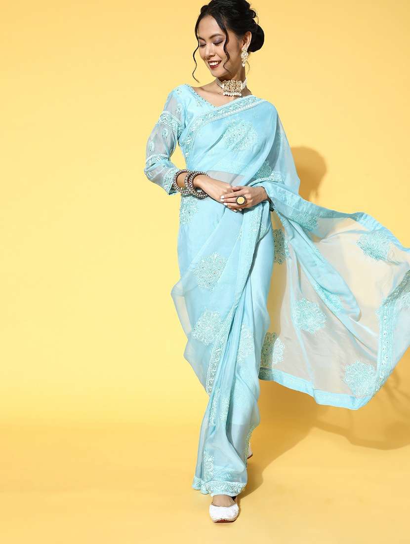 women's embroidered saree with blouse