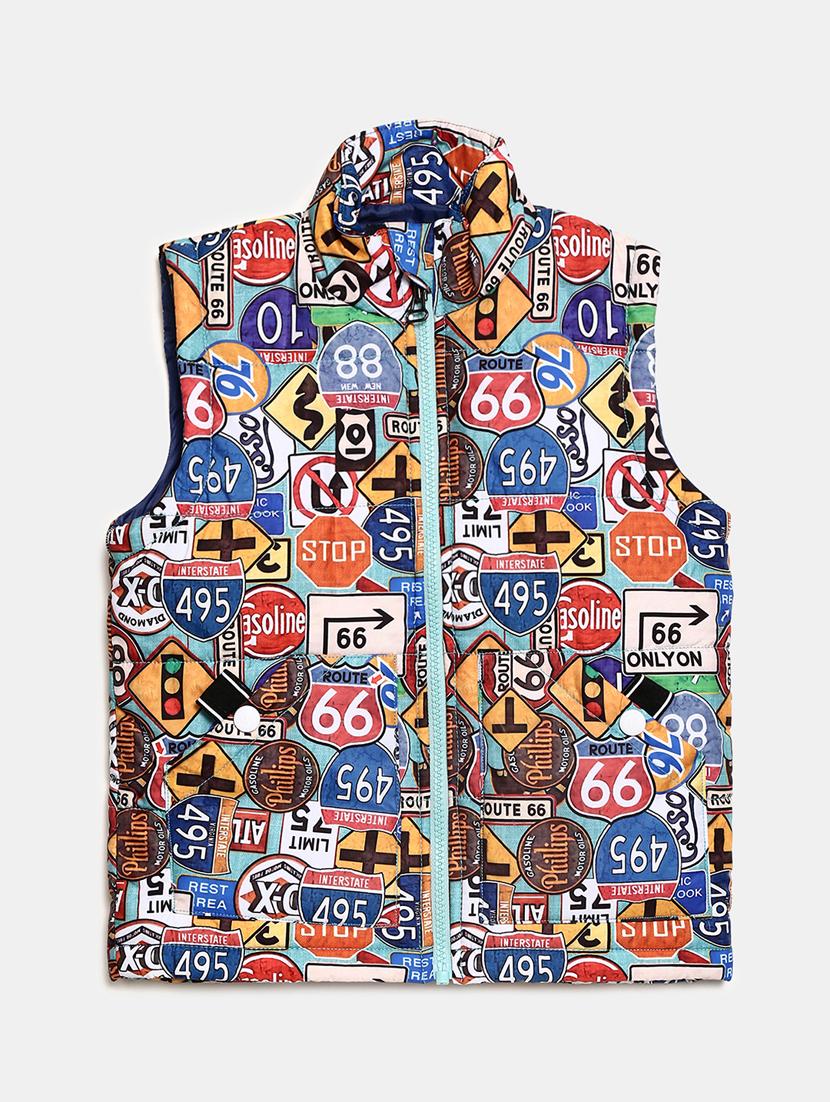 boys printed sleeveless jacket - 20257131 - Zoom Image - 0