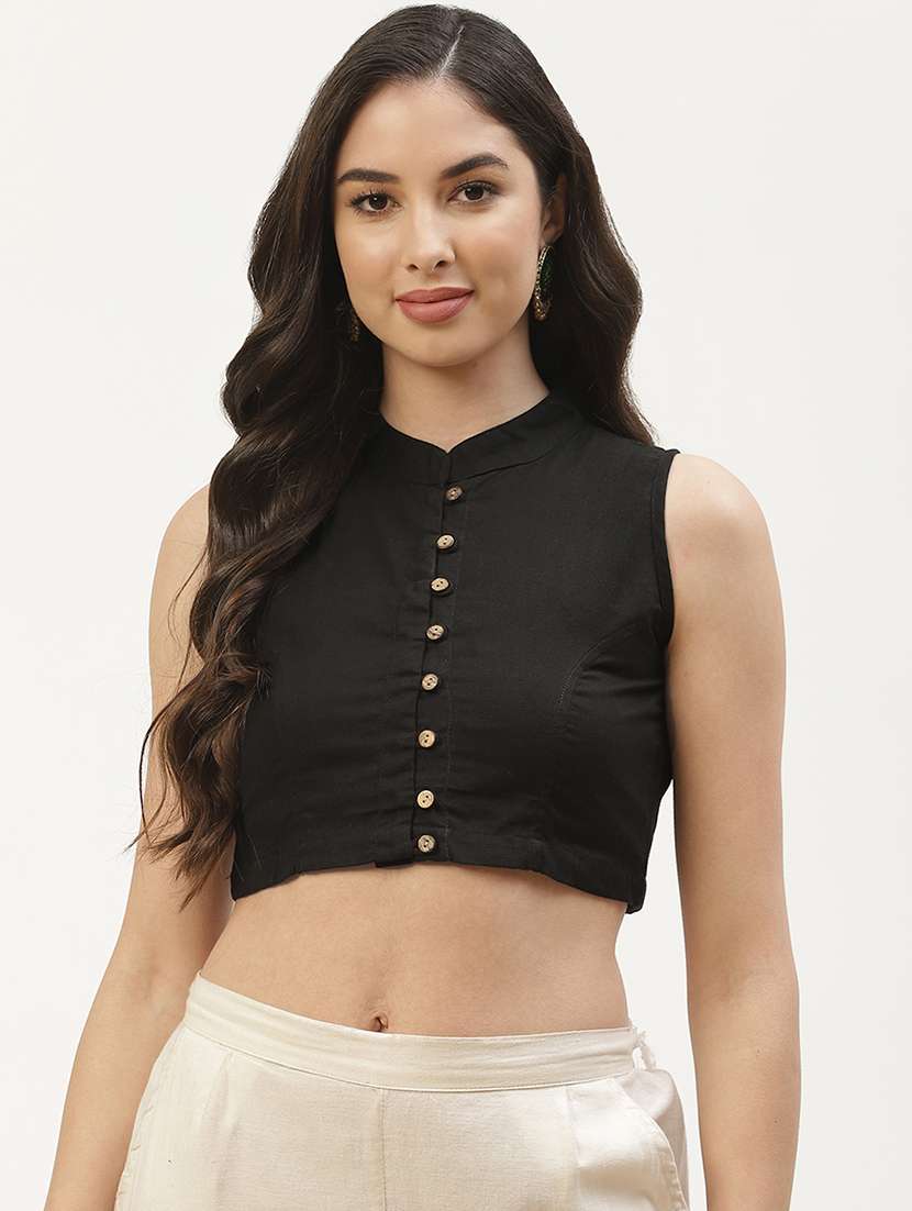 black solid stitched blouse - 20259253 - Standard Image - 5
