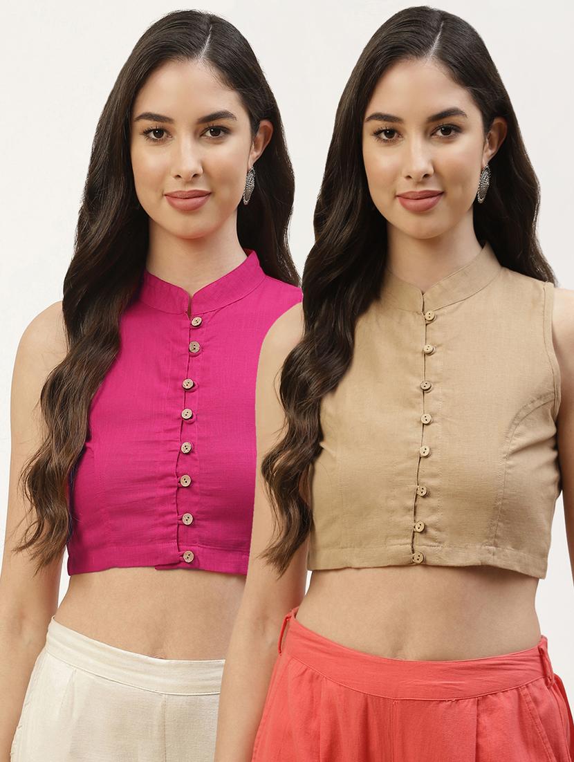 pack of 2 solid front open sleeveless blouse - 20259270 - Zoom Image - 0