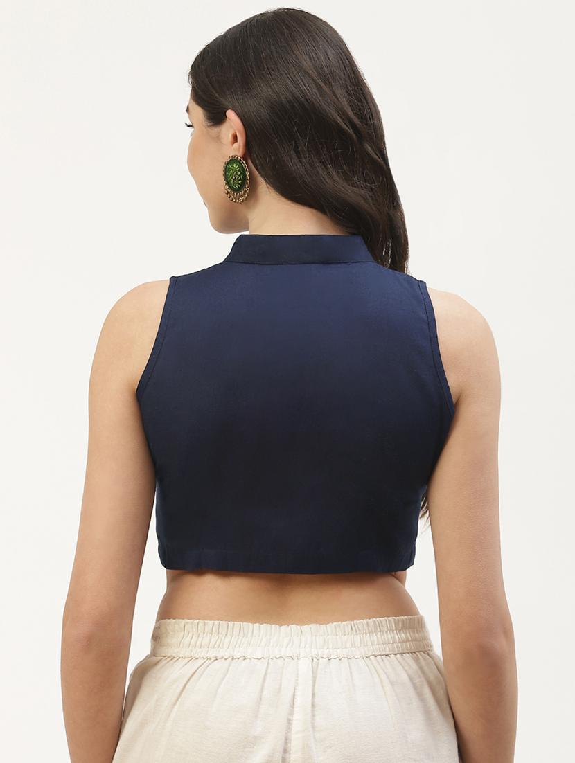 blue solid stitched blouse - 20259309 - Standard Image - 3
