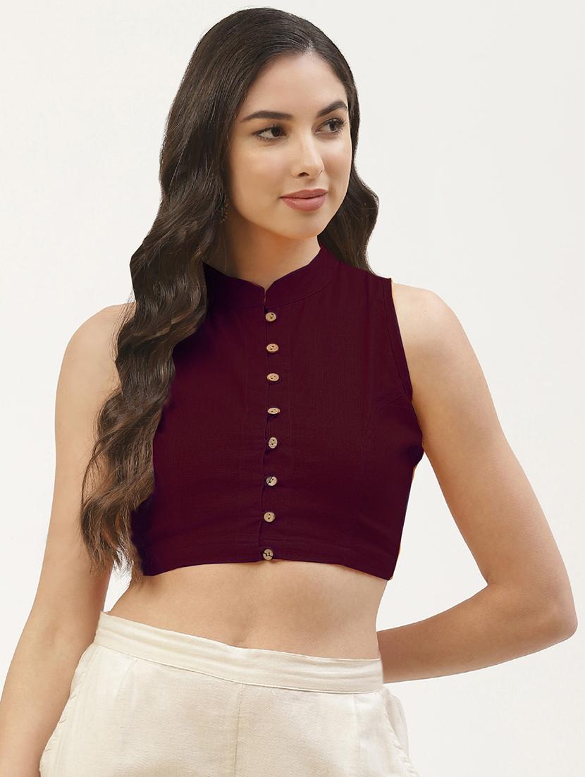 blue solid stitched blouse - 20259309 - Standard Image - 5