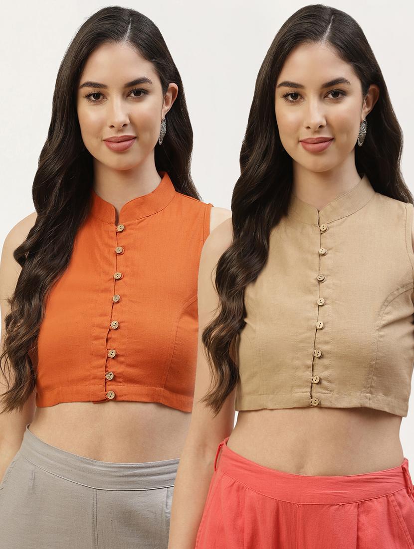 pack of 2 solid front open sleeveless blouse - 20259312 - Zoom Image - 0