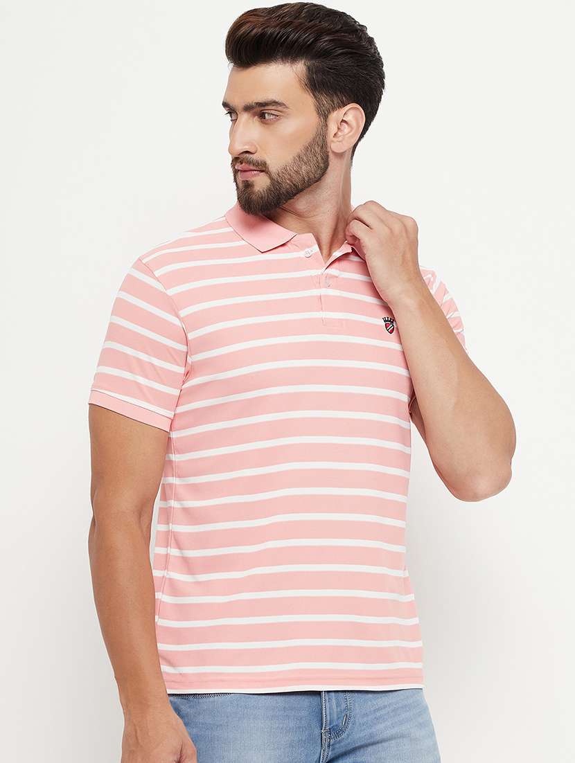 men pink solid polyester regular t-shirt
