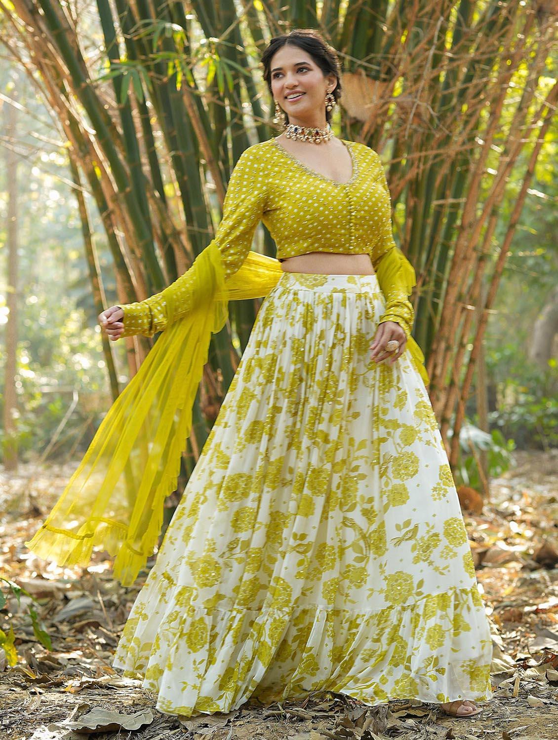 green flared stitched lehenga - 20261594 -  Zoom Image - 0