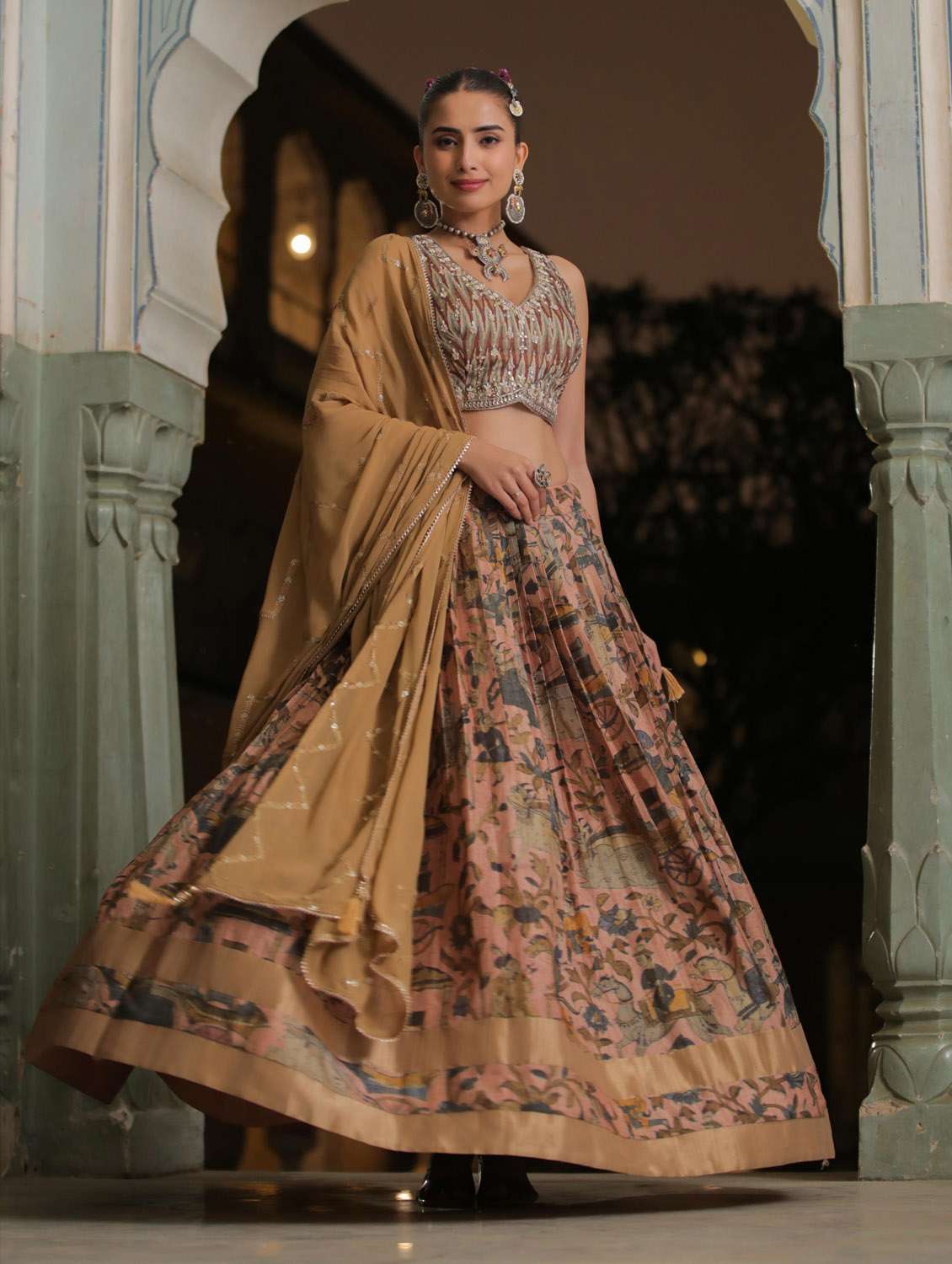 peach flared stitched lehenga - 20261596 -  Standard Image - 3