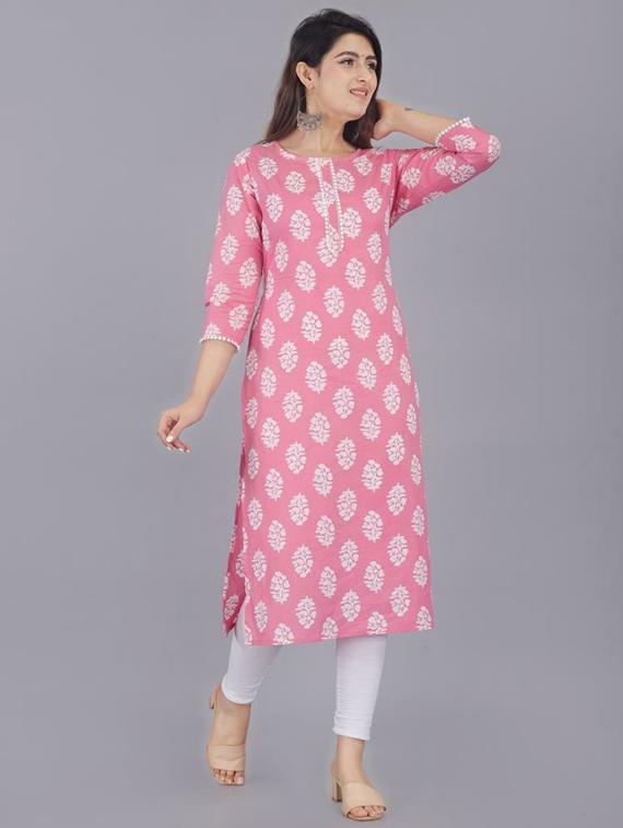 women pink round neck straight kurta - 20263787 - Zoom Image - 0