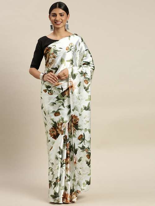women's floral white colored saree with blouse - 20264122 -  Standard Image - 0