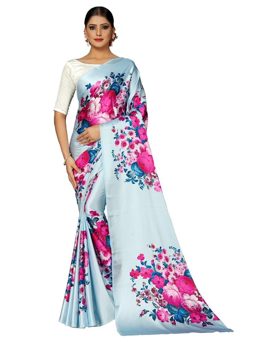 women's floral light blue colored saree with blouse - 20264138 -  Zoom Image - 0