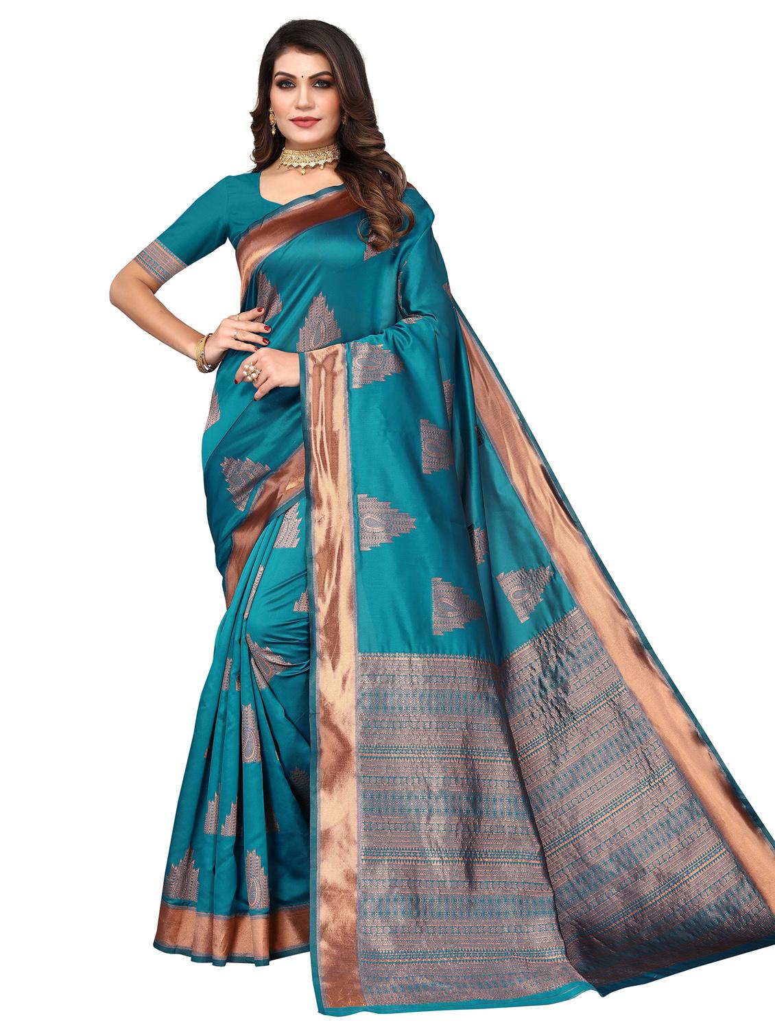 women's self design blue colored saree with blouse - 20264413 - Zoom Image - 0