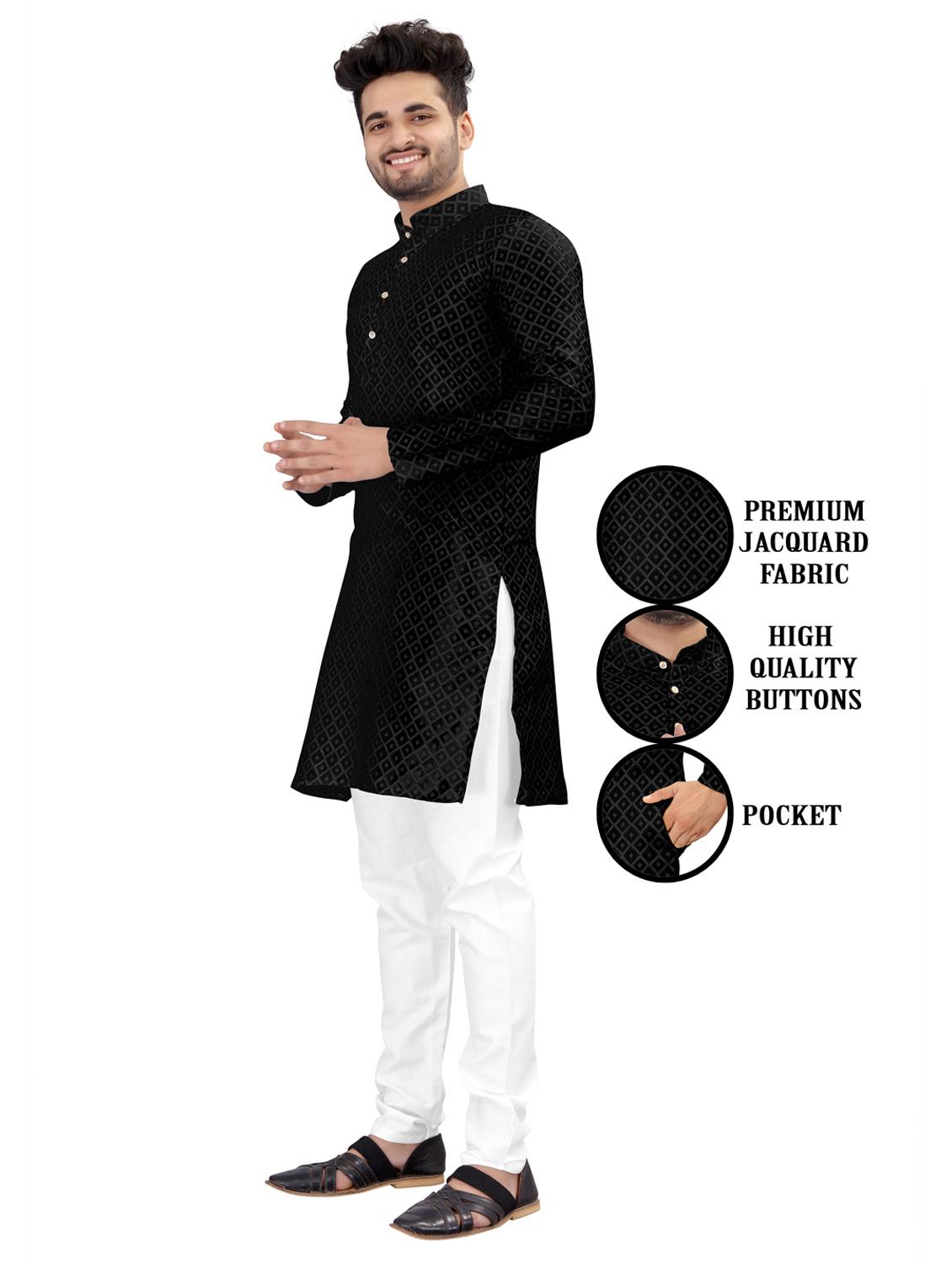 men geometric kurta pyjama ethnic wear set - 20264583 - Standard Image - 3