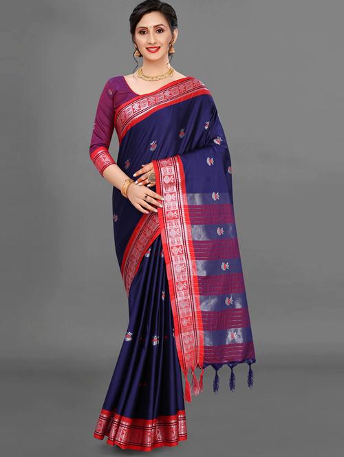 women's self design navy blue colored saree with blouse - 20264752 - Standard Image - 0