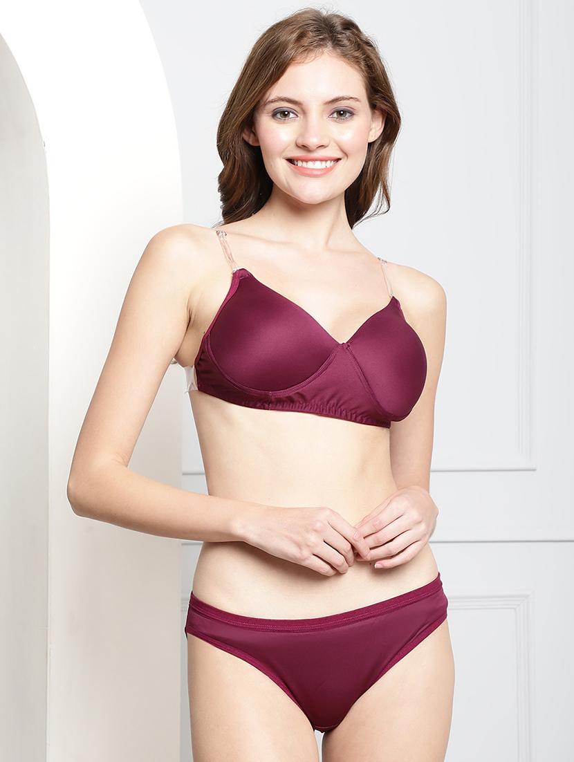 purple solids bras and panty set - 20264923 - Zoom Image - 0