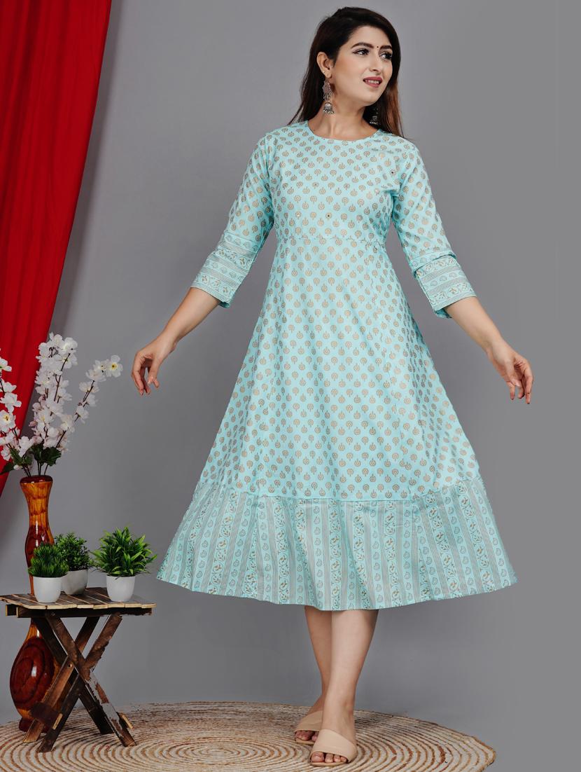 light blue colored a-line kurta - 20265471 - Zoom Image - 0