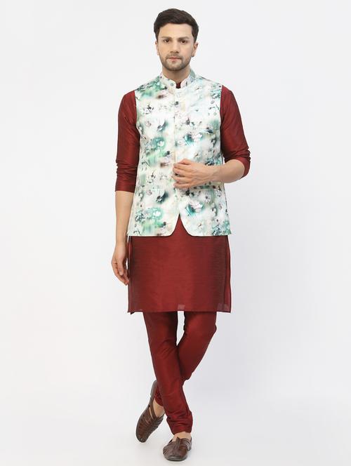 men floral kurta pyjama ethnic jacket set - 20265878 - Standard Image - 0
