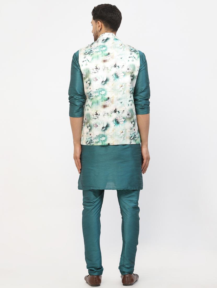 men floral kurta pyjama ethnic jacket set - 20265889 - Standard Image - 3