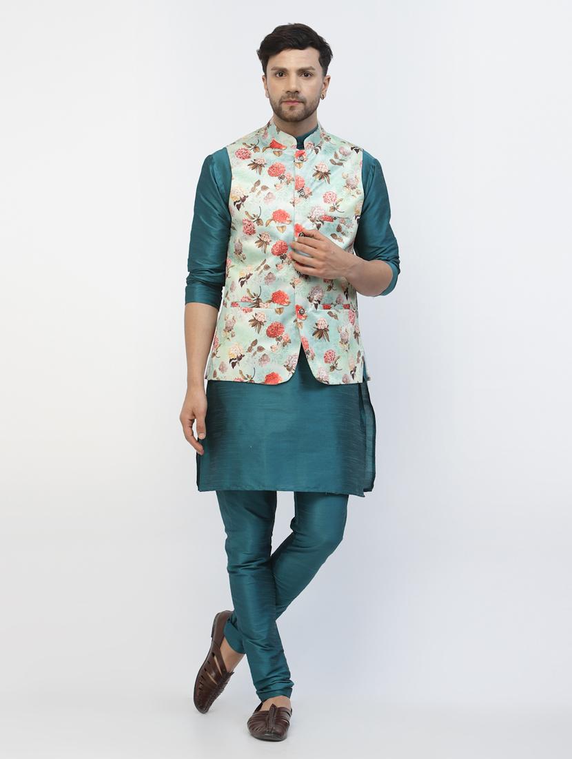 men floral kurta pyjama ethnic jacket set - 20265896 - Zoom Image - 0