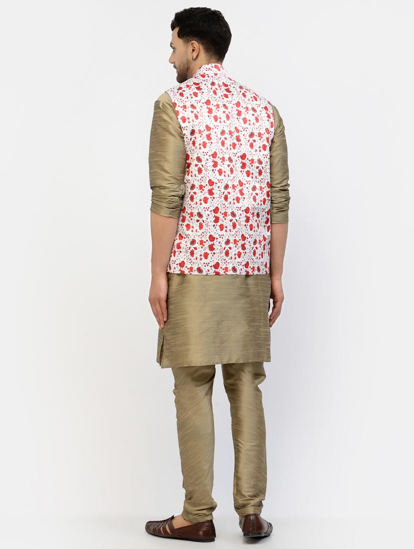 men floral kurta pyjama ethnic jacket set - 20266089 - Standard Image - 3