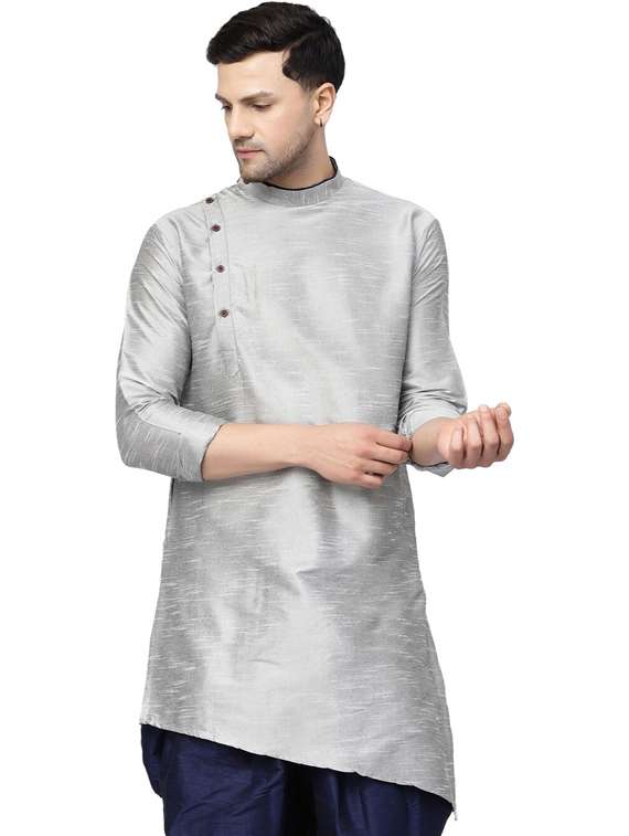 men mandarin neck solid asymmetric short kurta