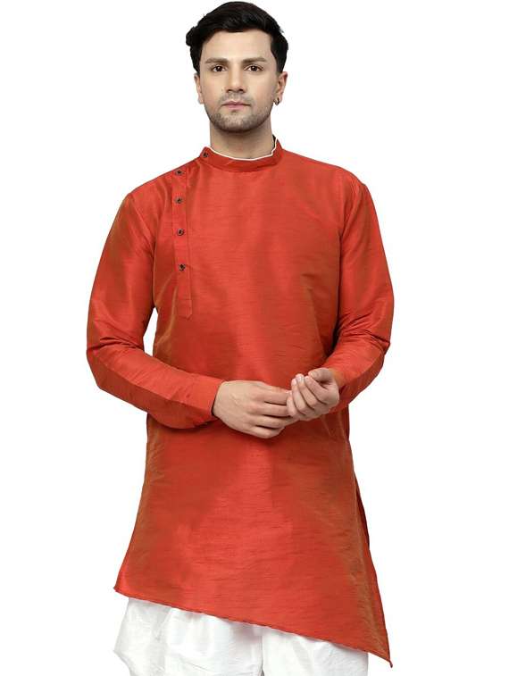 men mandarin neck solid asymmetric short kurta