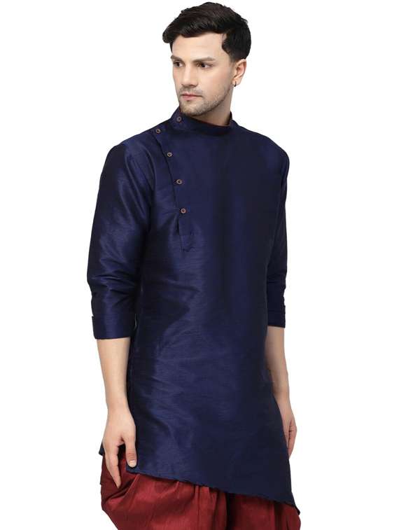 men mandarin neck solid asymmetric short kurta