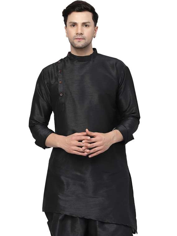 men mandarin neck solid asymmetric short kurta