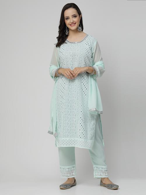 light blue colored kurta pant set - 20266228 - Standard Image - 0