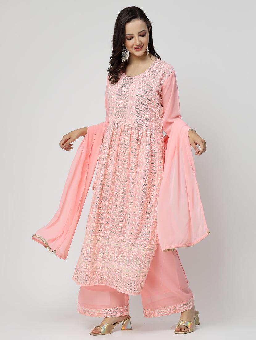 pink colored kurta palazzo set - 20266233 -  Zoom Image - 0