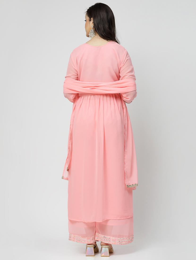 pink colored kurta palazzo set - 20266233 - Standard Image - 3